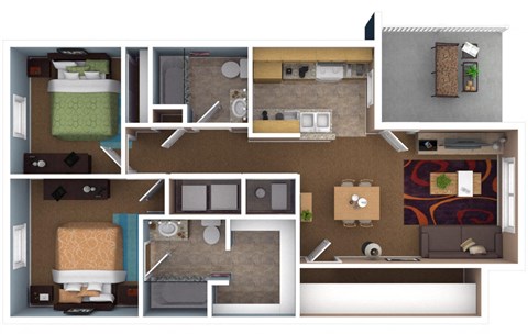 2 bedroom floor plan at Canterbury House apartments in Warsaw, IN